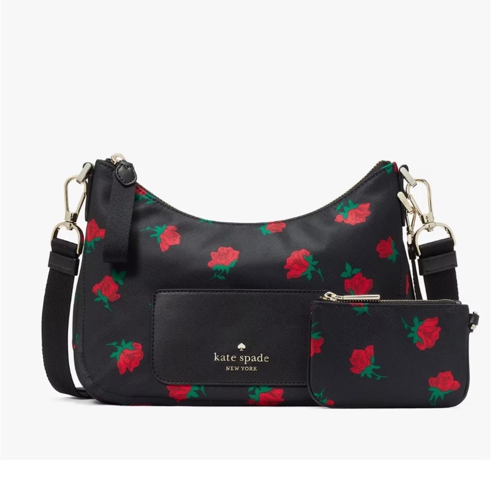 ♠️🌹NWT Kate Spade Chelsea Red Rose Toss Floral Printed Nylon Crossbody Bag